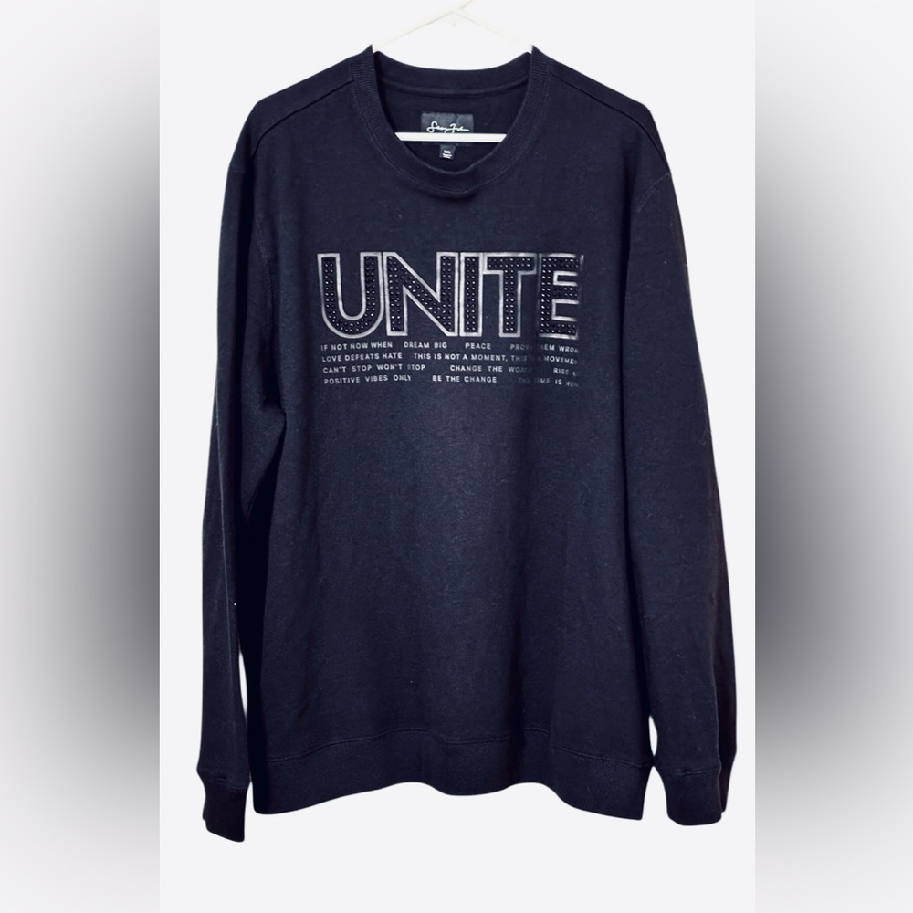 Sean John UNITE Sweatshirt Pullover Men Black Rhinestone Crewneck  2XL Graphic